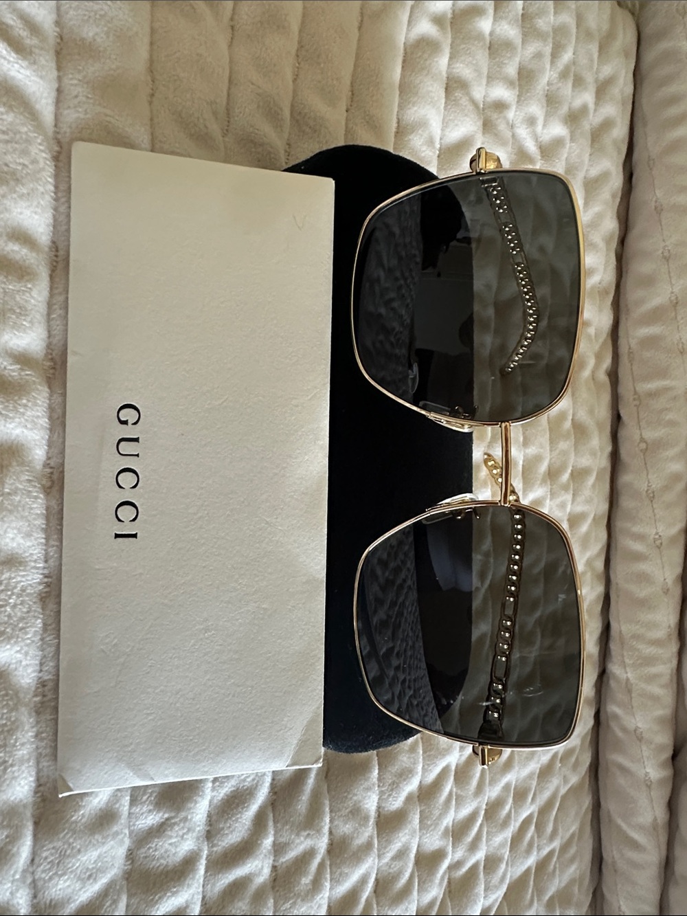 Gucci Gold Frame Gray Lens Women's Sunglasses
